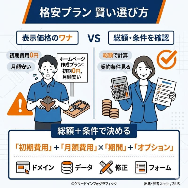 格安プランの罠に注意!総額と契約条件で決める賢い選び方図解