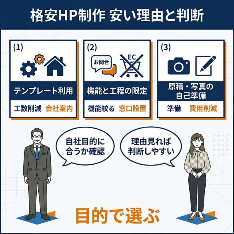 格安HP制作が安い理由と、自社の目的に合わせて選ぶ判断基準。