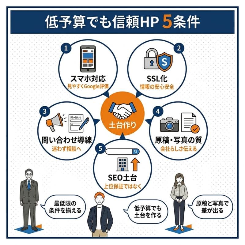 低予算でも信頼されるホームページ制作に必要な5つの土台。