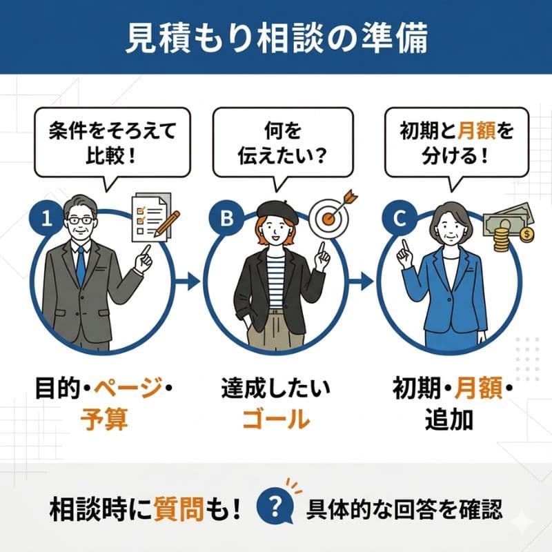 Web制作見積もり相談の準備：目的、ゴール、費用の3ステップ