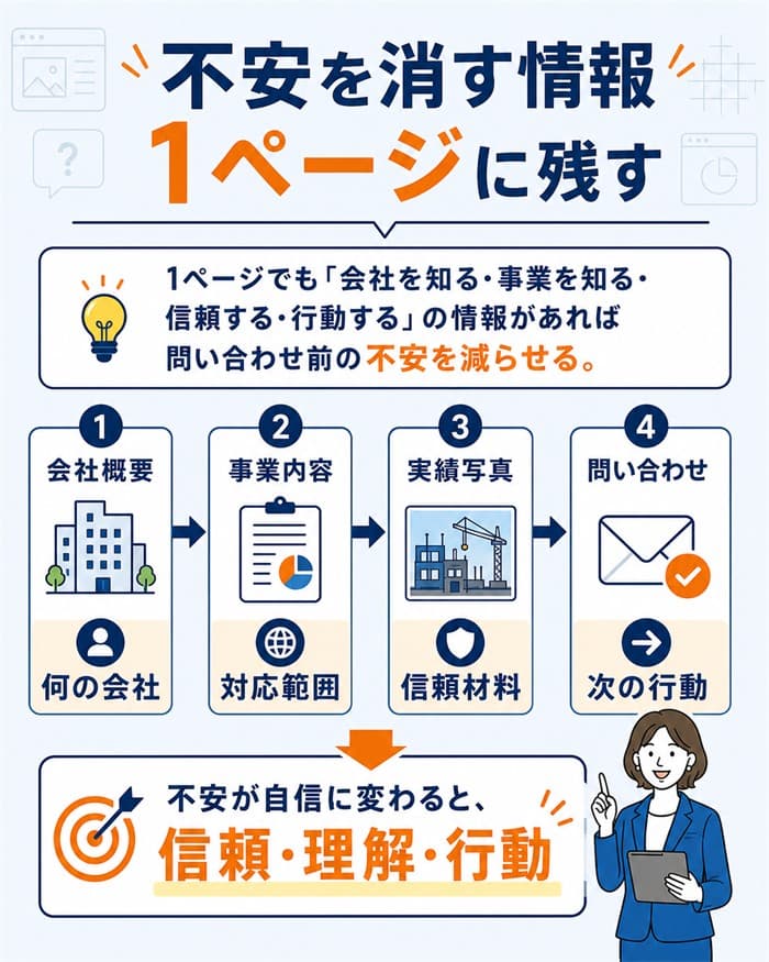 問い合わせ前の不安を消す掲載情報の整理図