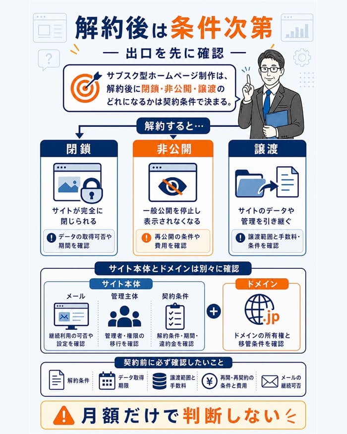 解約後の扱いが契約条件で変わる流れ図