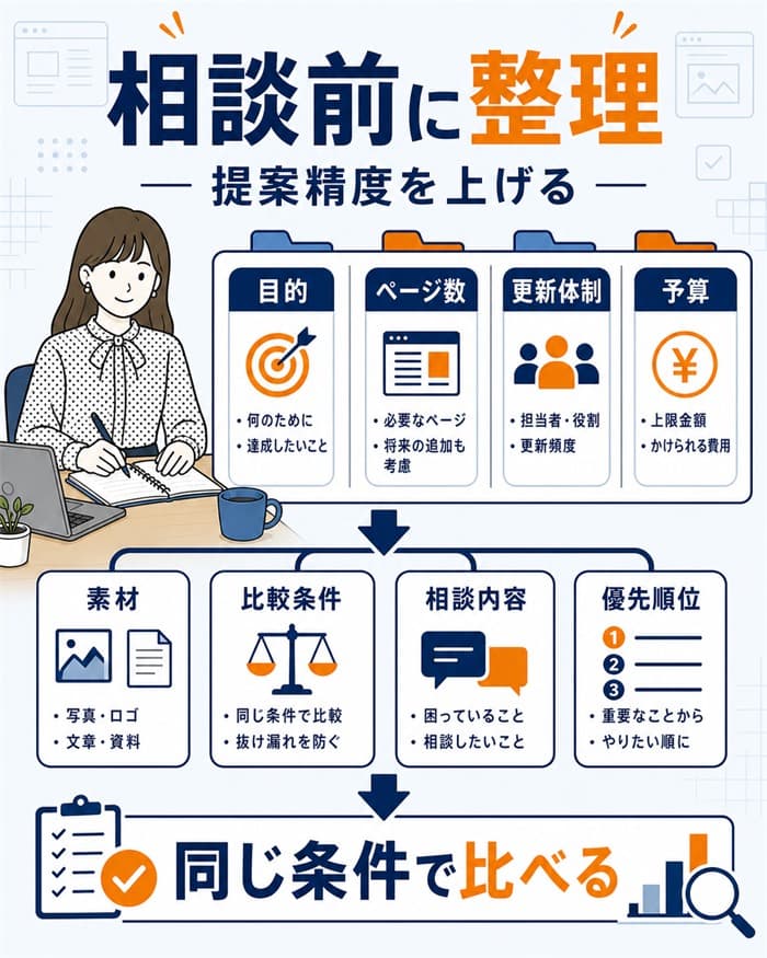 相談前に目的や運用体制を整理する準備図