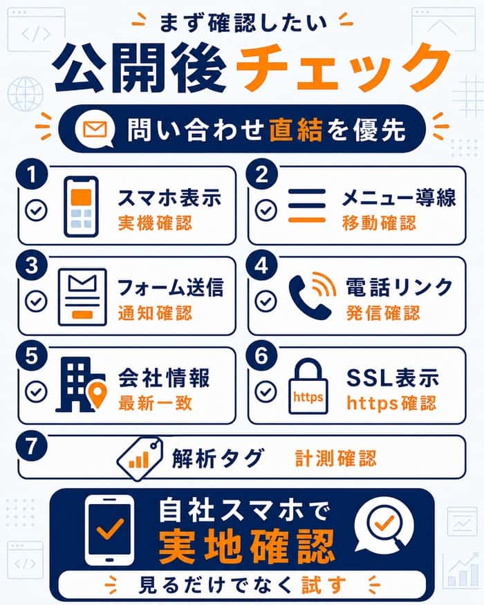 公開後チェックで確認したい問い合わせ導線項目
