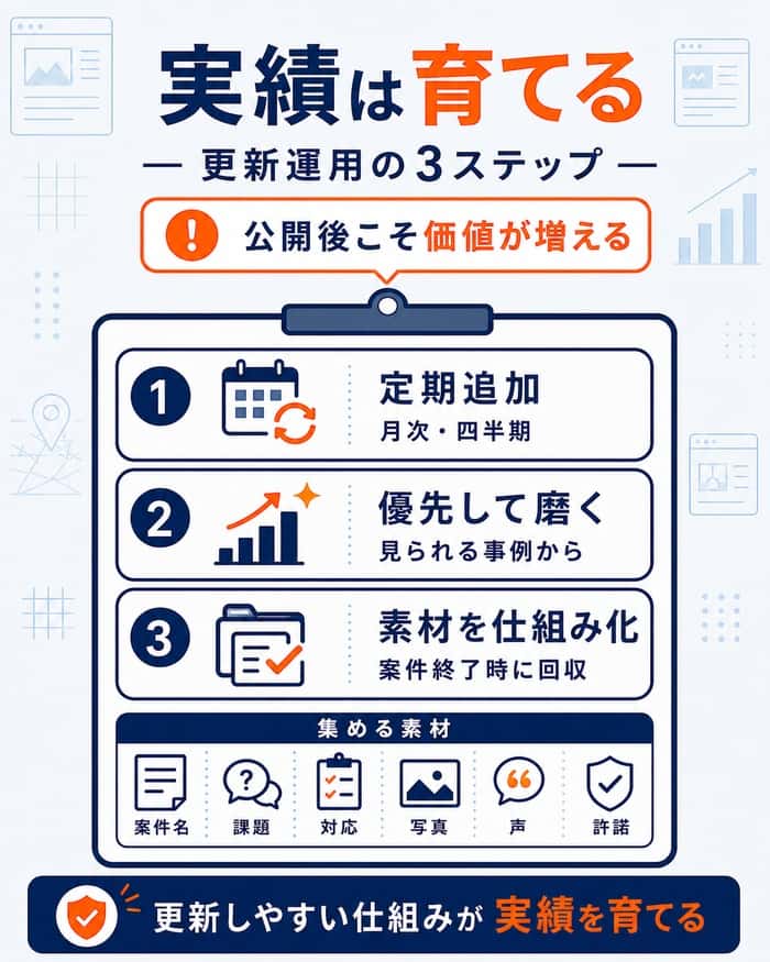 公開後に実績コンテンツを更新して育てる流れ