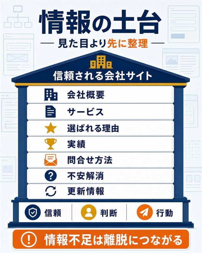 会社サイトで先に整えるべき基本情報の土台図解