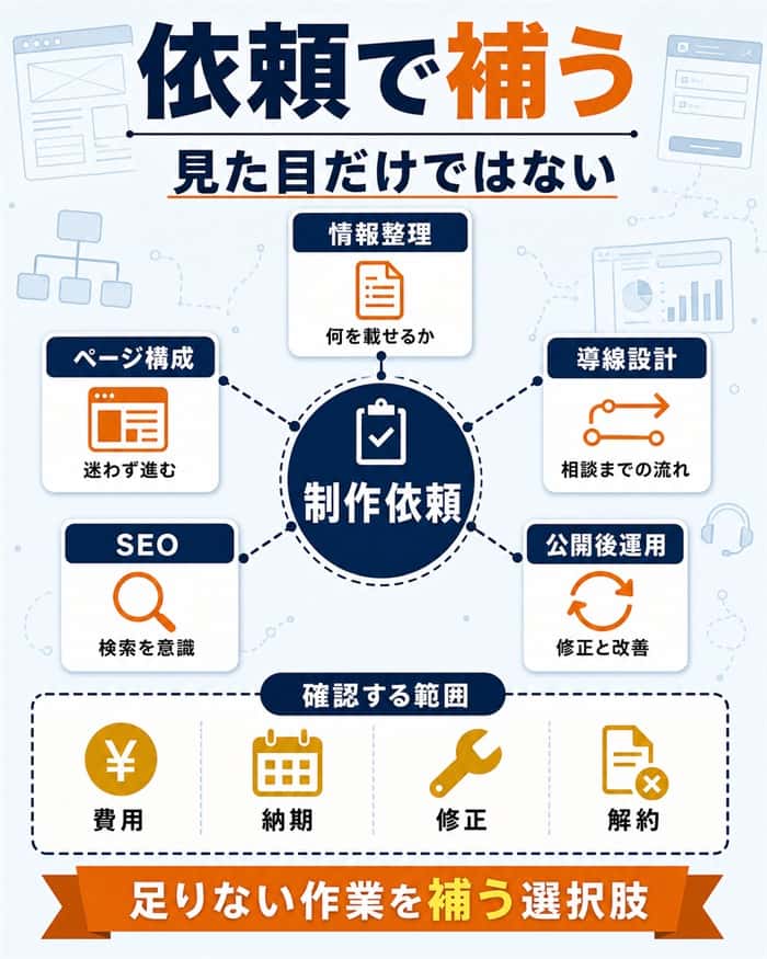 Jimdo制作依頼で補える作業範囲を整理した図解