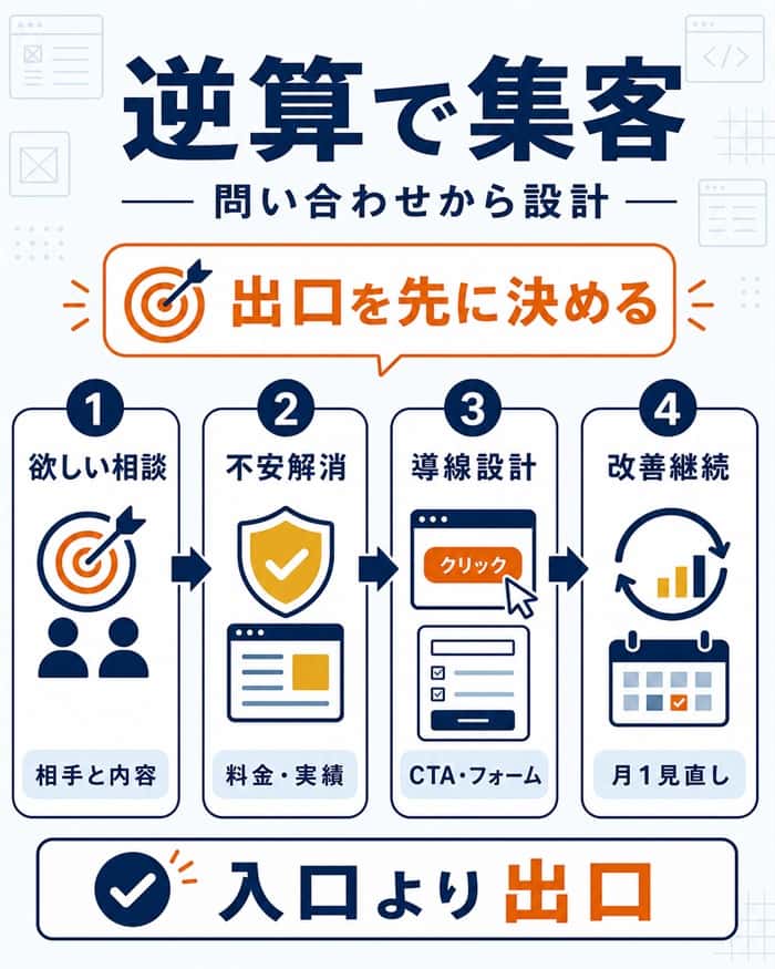 問い合わせから逆算して集客導線を設計する図解