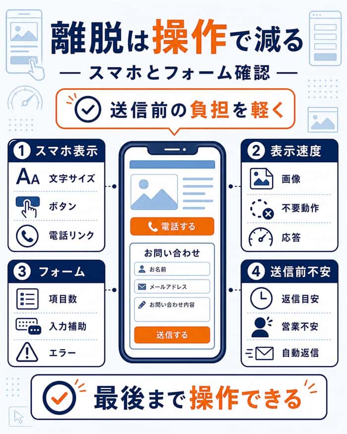 スマホ表示とフォーム離脱を減らす確認図解