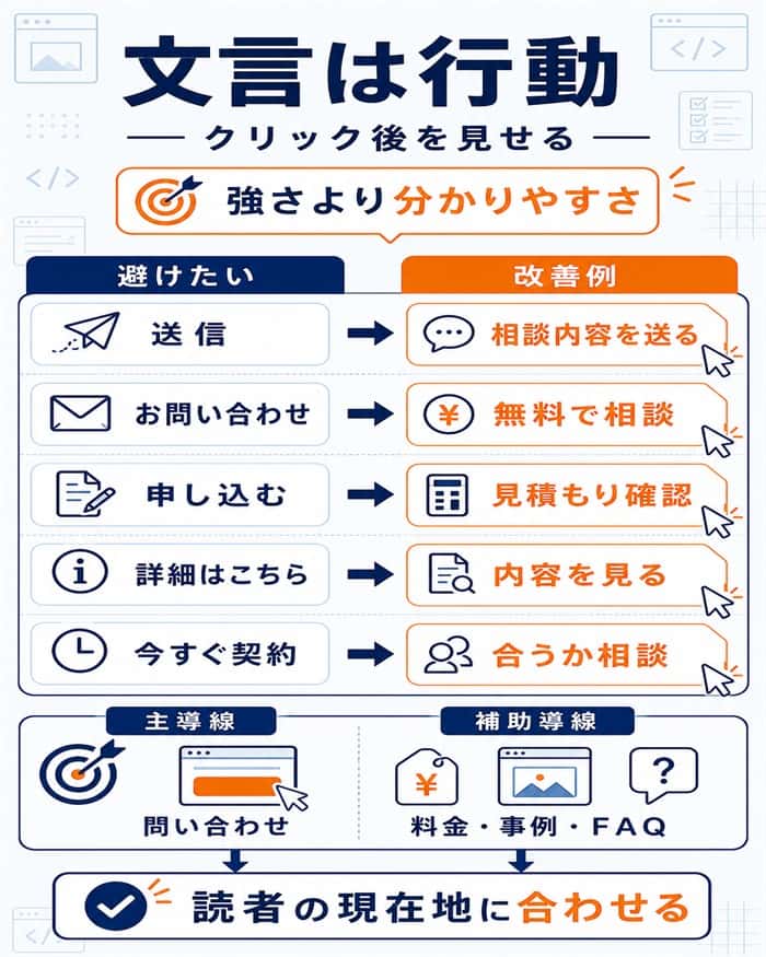 CTA文言をクリック後の行動が見える言葉へ変える比較図