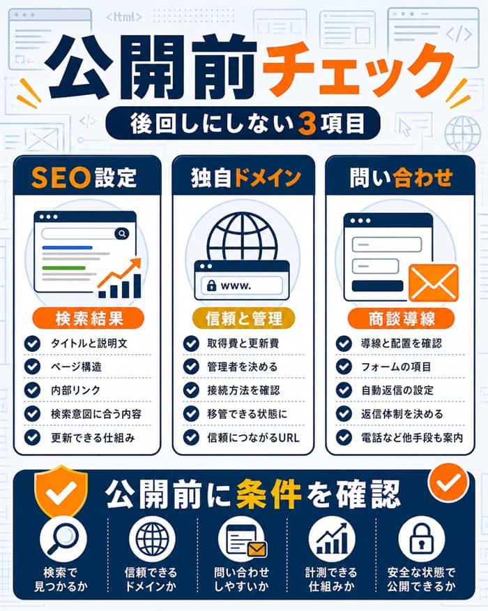 公開前に確認したいSEOと導線項目の図解