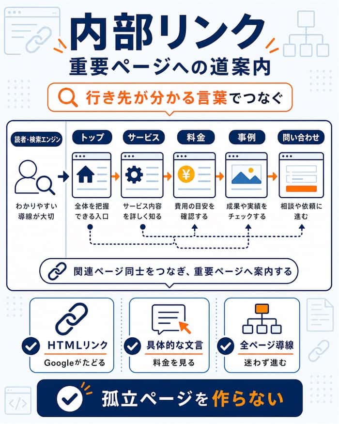 内部リンクで重要ページへ案内する導線図