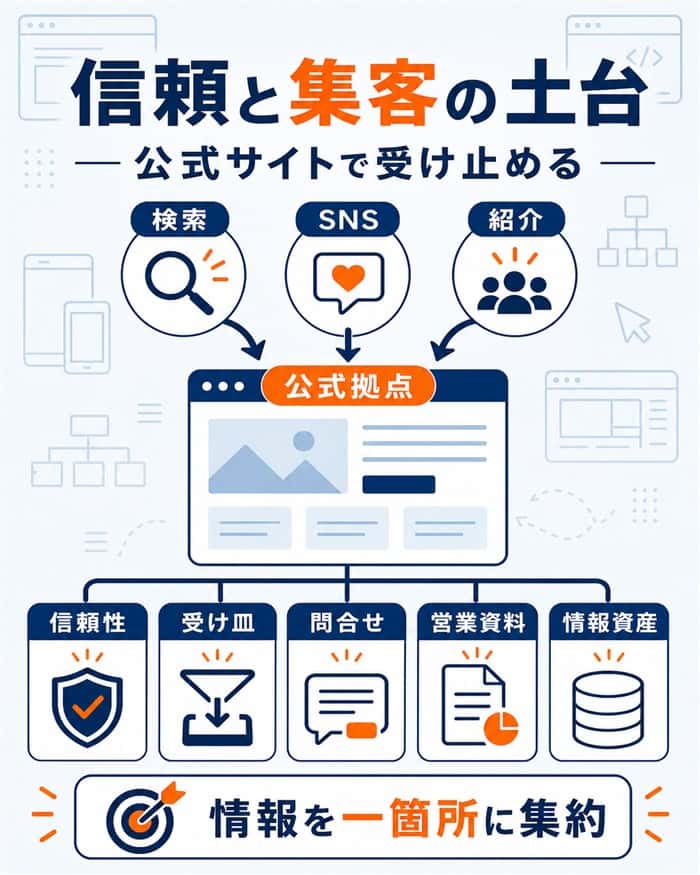 ホームページが信頼と集客の土台になる構造図解