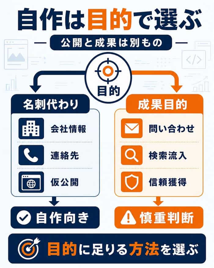 ホームページ自作を事業目的から判断する分岐図