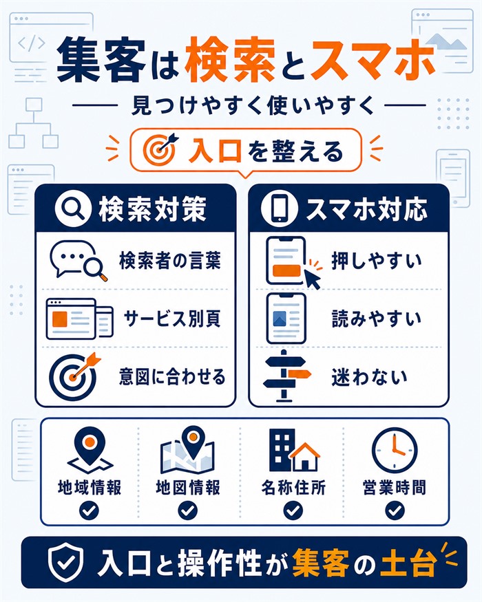 SEOとスマホ対応で集客の入口を整える図解