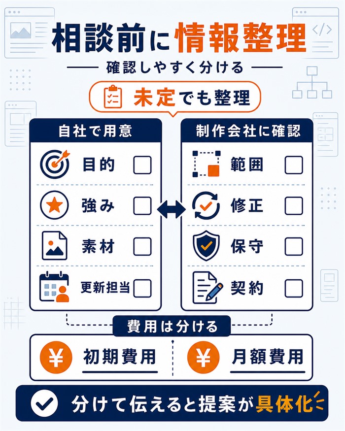 制作相談前に分けて整理したい情報一覧
