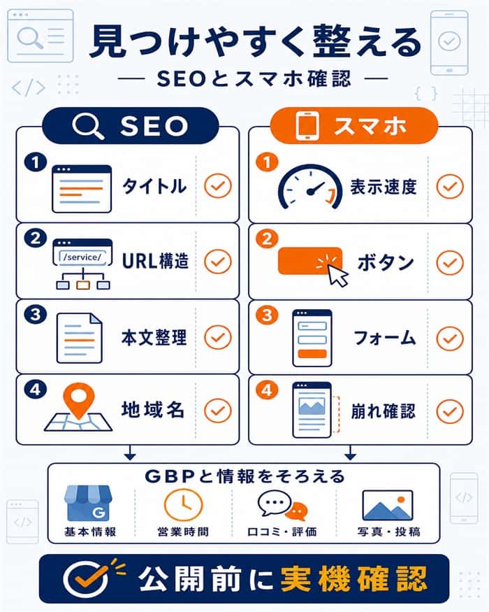 SEOとスマホ対応の公開前チェック図解