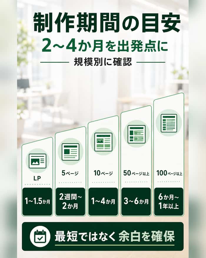 サイト規模ごとのホームページ制作期間と余白確保の目安