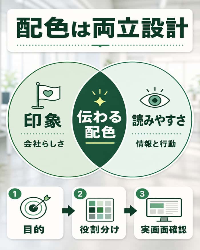 会社らしい印象と読みやすさを両立する配色設計のベン図