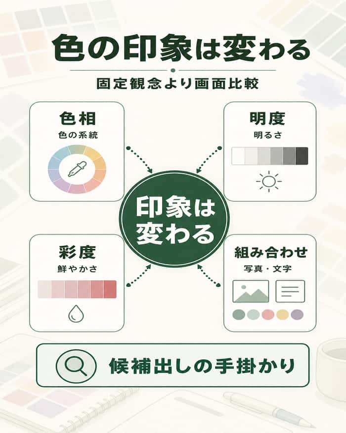 色相・明度・彩度・組み合わせで印象が変わる仕組みの図解