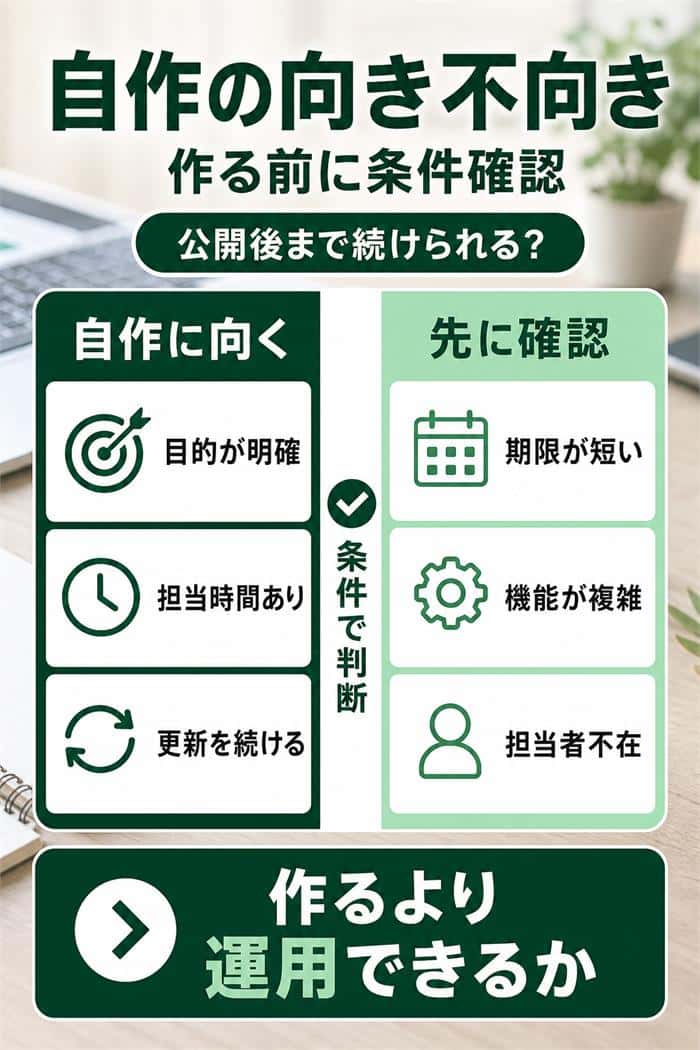 自作に向く条件と先に確認したい条件の判断図