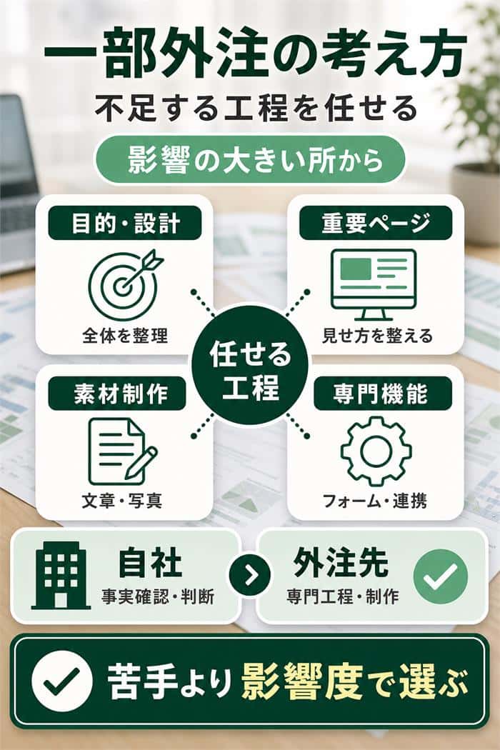 一部外注で専門工程を切り出す役割分担図