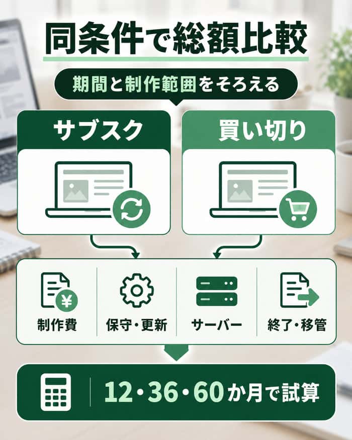 サブスクと買い切りを同じ期間・制作範囲で比較するポイント